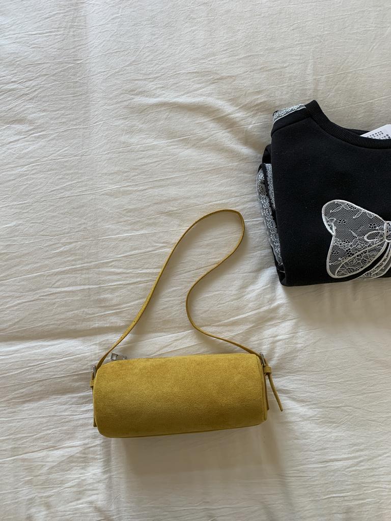 Solid Color Suede Frosted Cylindrical Bag Fashion Large Capacity Women Shoulder Bags Trendy Commuting Shopping Crossbody Pack