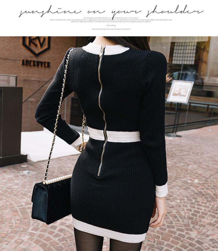 2023 Herbst/Winter Koreanischer OL Slim-Fit Colorblock Strickpulloverkleid