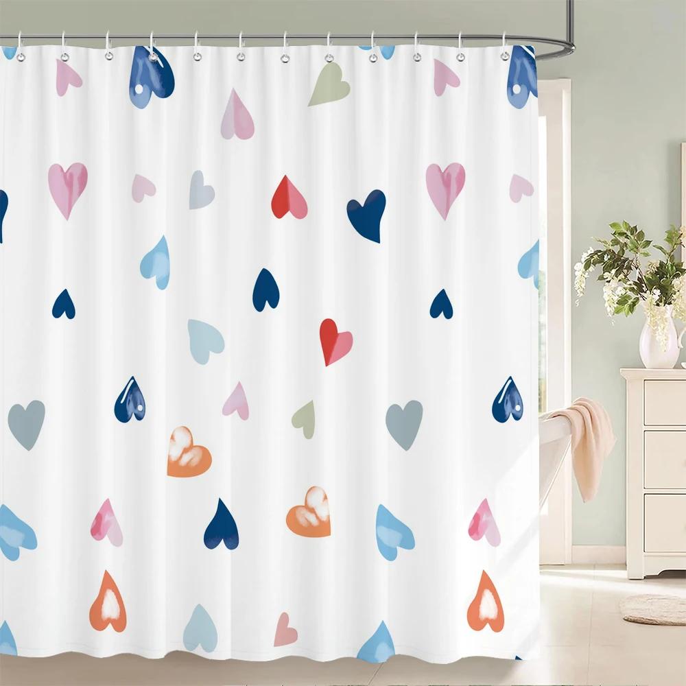 Romantic Heart-Print Shower Curtain with Hooks  Sweet Decor for Bathrooms, Reinforced Eyelets & Easy To Clean