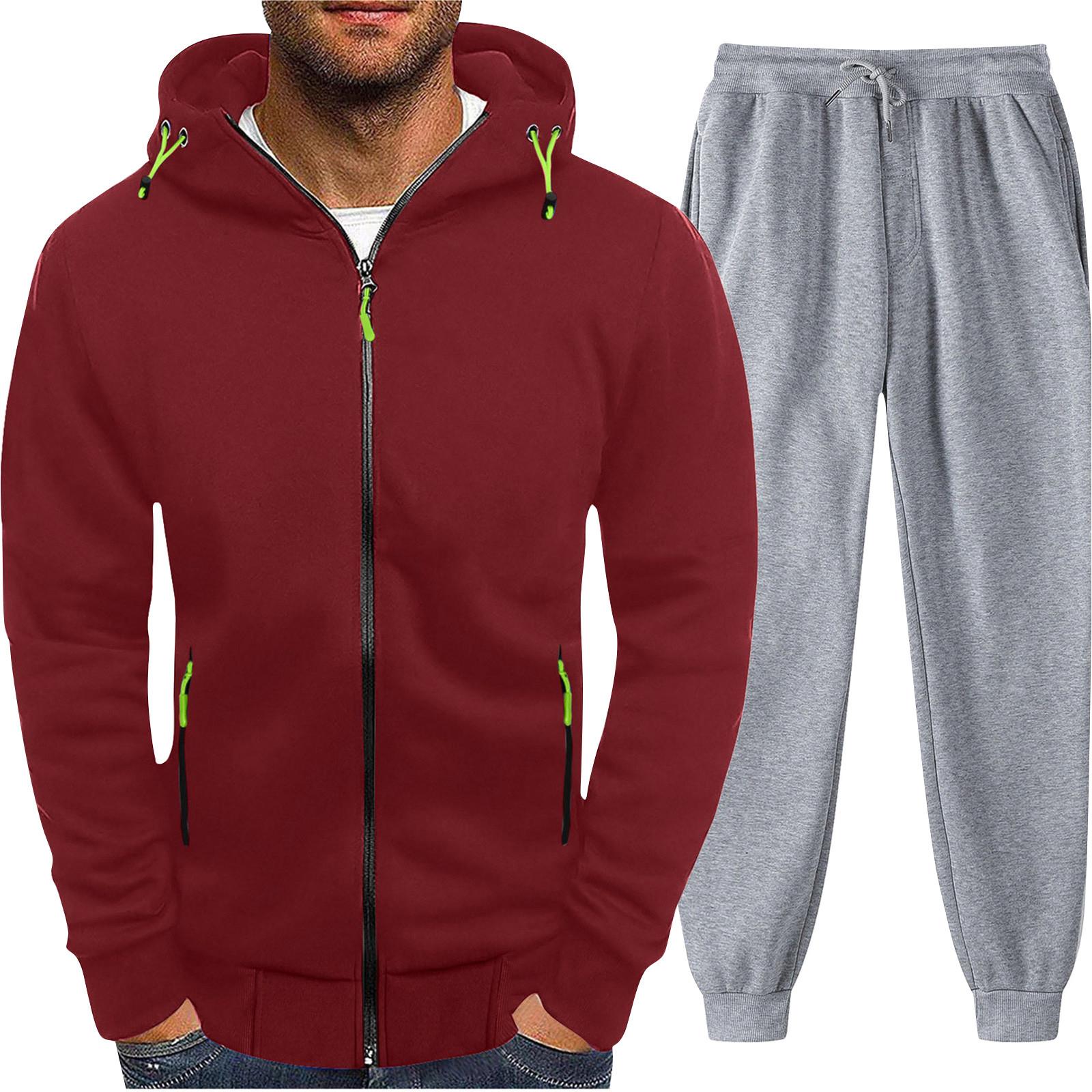 

Мужская однотонная толстовка с длинным рукавом и длинными брюками, комплект из спортивной толстовки с капюшоном и воротником-стойкой + спортивные штаны XL винный