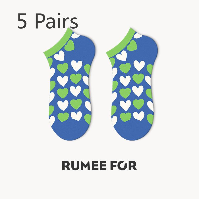 5 Pairs of Women's Summer Thin Shallow Mouth Lovely Breathable Short Boat Socks