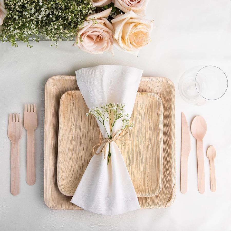Compostable Wood Cutlery [100% Wood Knives] Natural EcoFriendly Sustainable Alternative to Plastic Disposable Knife Set [Pack o