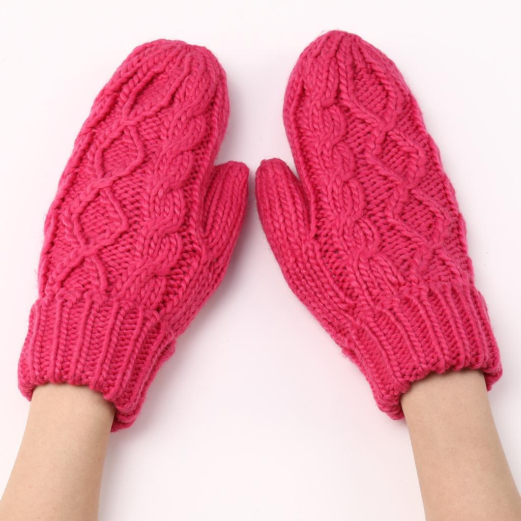 Diamond-shaped Mittens Autumn and Winter New Women's Knitted Wool Plus Velvet Thickened Fashionable Finger Warm Gloves