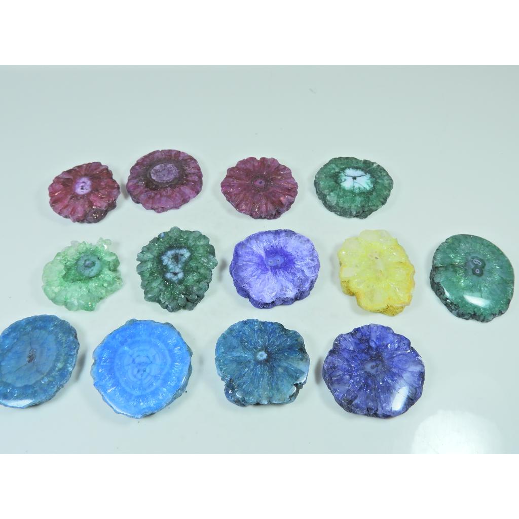 620Cts. Dyed Solar Druzy Agate Mix Cabochon Loose Gemstone 13 Pcs Lot C-3825