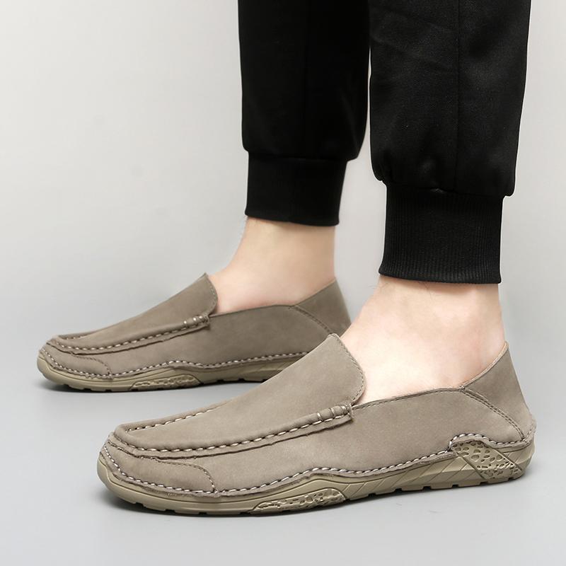 Fashion Brand Men'S Top Layer Cowhide Comfortable Lazy Bean Shoes Spring New Men'S Breathable Round Toe Soft Soled Loafers