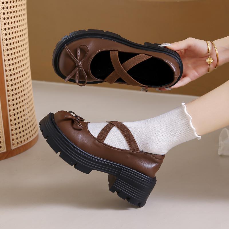 French Mary Jane Shoes Women for Summer Thick Bottom Small Leather Shoes Bowknot with Skirt Chunky High Heeled Shoes Loafers
