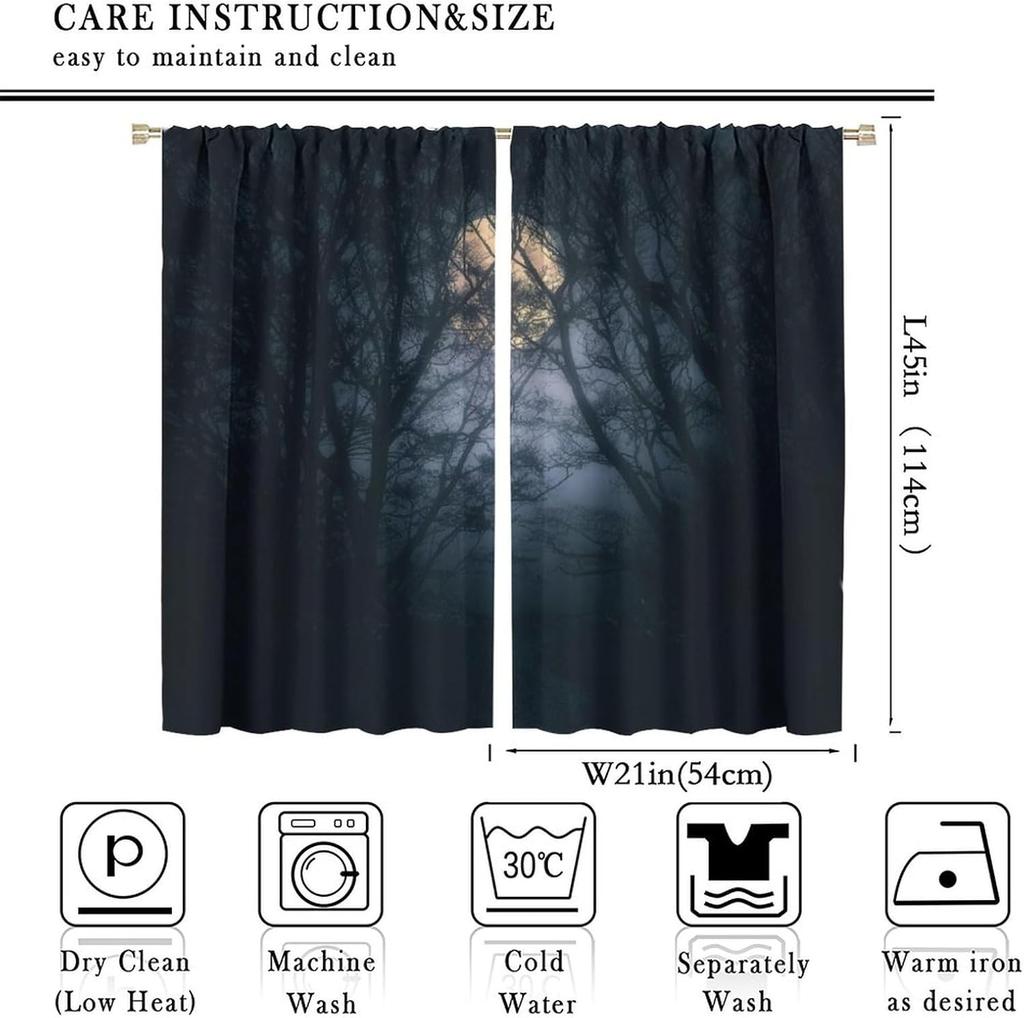 Gothic Dark Misty Forest Curtains Mysterious Horror Foggy Dim Dead Jungle Under Strange Bright Moon Thermal Insulation Blackout Made Of Polyester