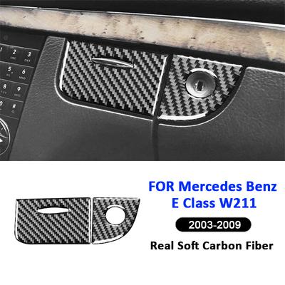 Carbon Fiber Auto Co-Pilot Storage Box Button Switch Key Lock Panel Decoration Sticker For Mercedes Benz E Class W211 2003-2009