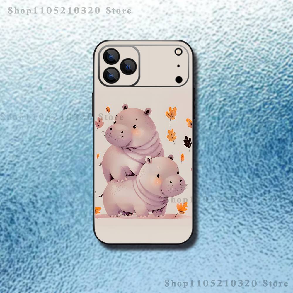 Cute Hippo Hippopotamus Phone Case For iPhone 17,16,15,14,13,12,11,Pro,Max,Plus,E,Air,Mini Protective TPU Cover