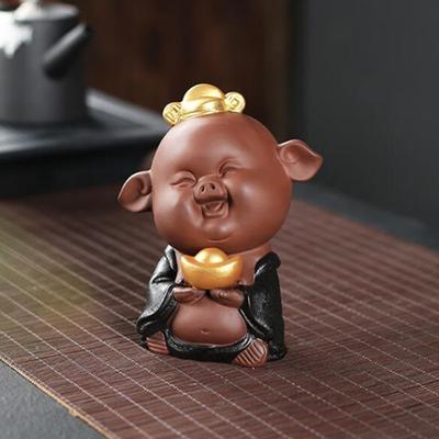 1PCS handgemachte lila Ton Tee Haustier Ornamente Glück Schwein Statue Tier Tee Figur Boutique Tee Dekoration Zubehör Handwerk