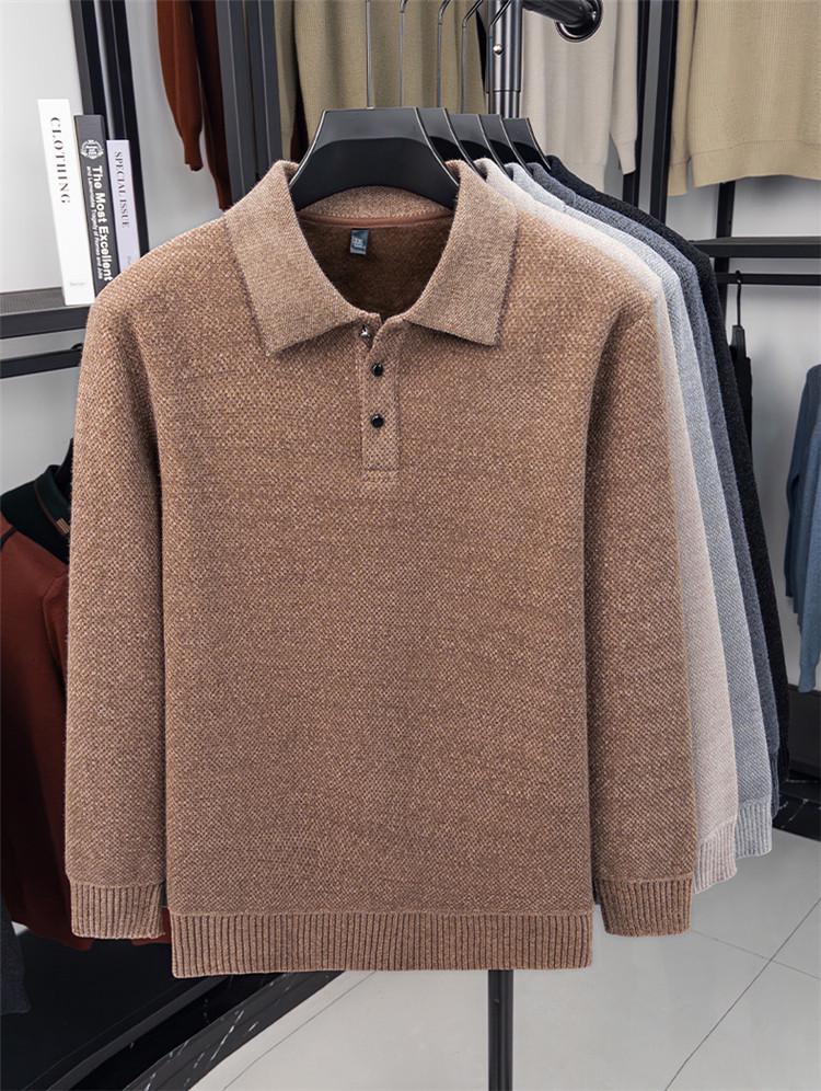 Men's Solid Mink Fleece Polo Sweater - Warm, Thick Lapel Shirt for Autumn/Winter
