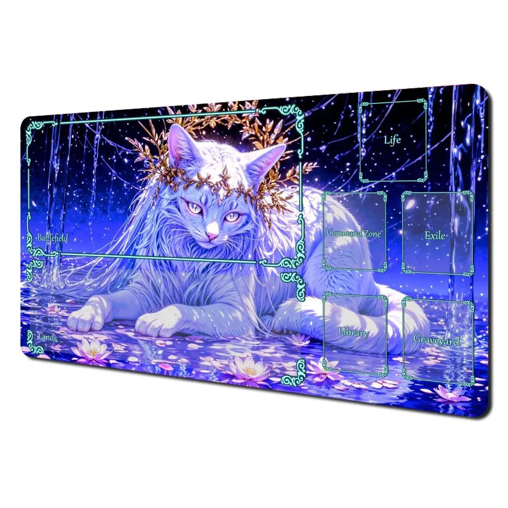 Fantasy White Cat anime magic Playmat Card Gaming Mat with zone MTG TCG gathering game mat Desk Mat Commander Battle playmat