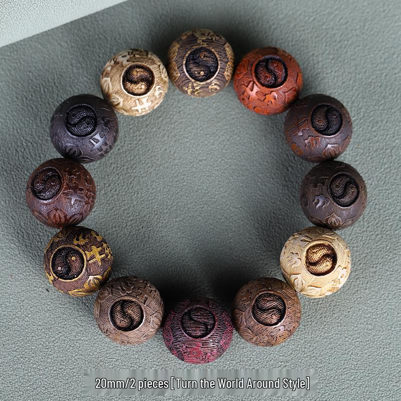 

Браслет из резного сандалового дерева и розового дерева - Унисекс Буддийские бусины