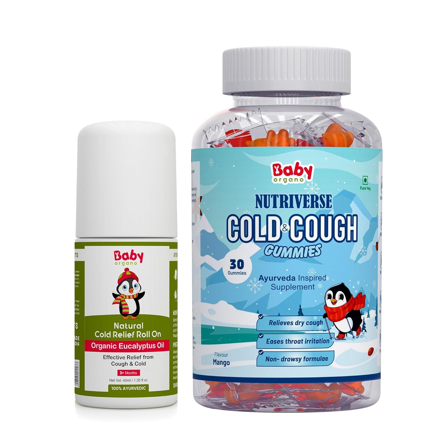 

BabyOrgano Cold Relief Combo | Nutriverse Cold & Cough Gummies | 100% Natural & Ayurvedic | Effective Relief from Cold, Cough