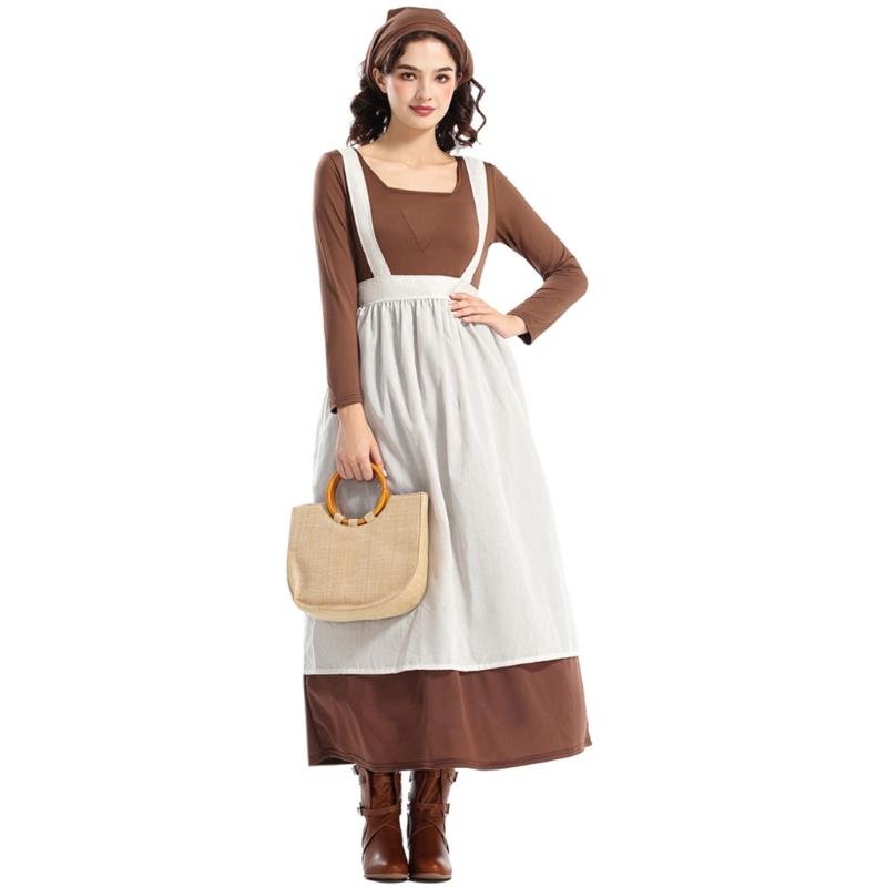 Halloween Maid Costume Set Includes French Maid Apron Maid Dress and Headscarf Set for Women, Kitchen Cooking Apron