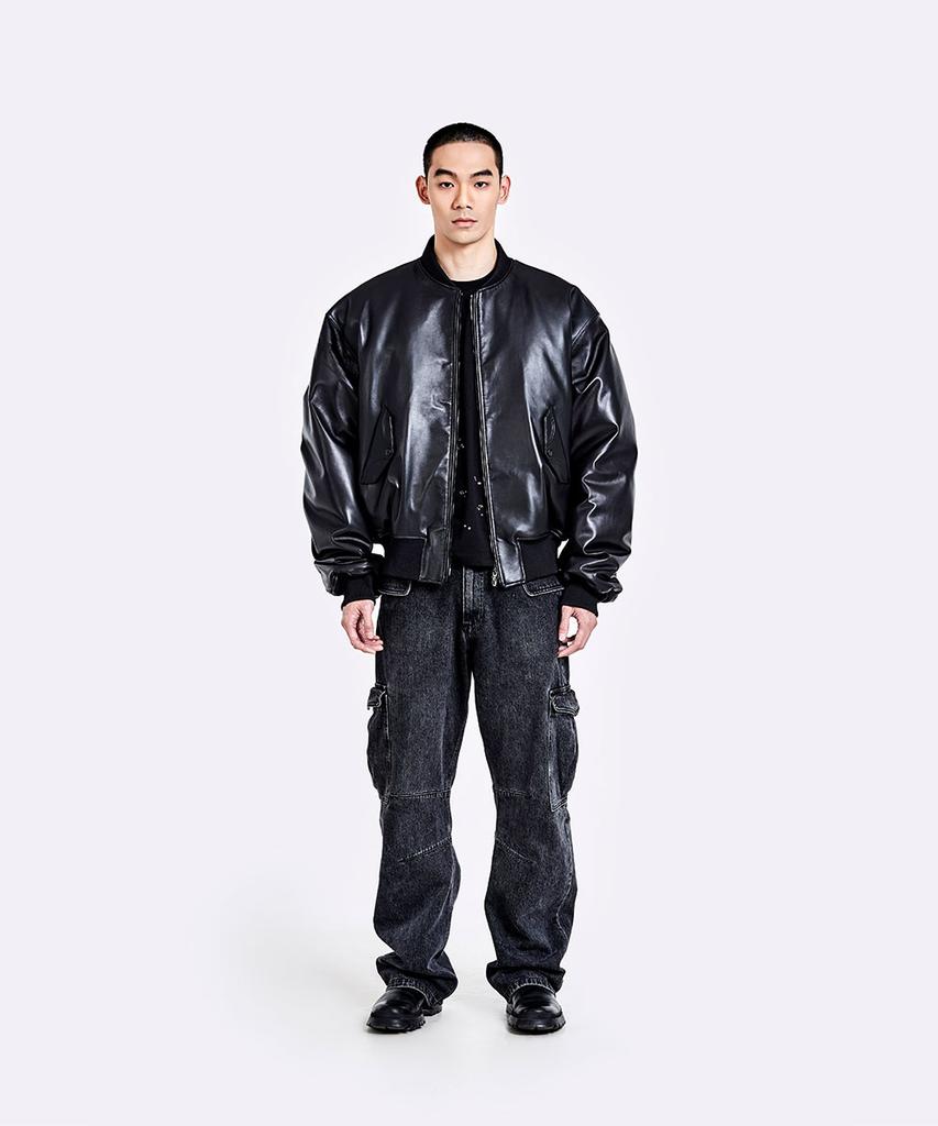 51Peosenteu Denim Cargo Pants - Washed Black