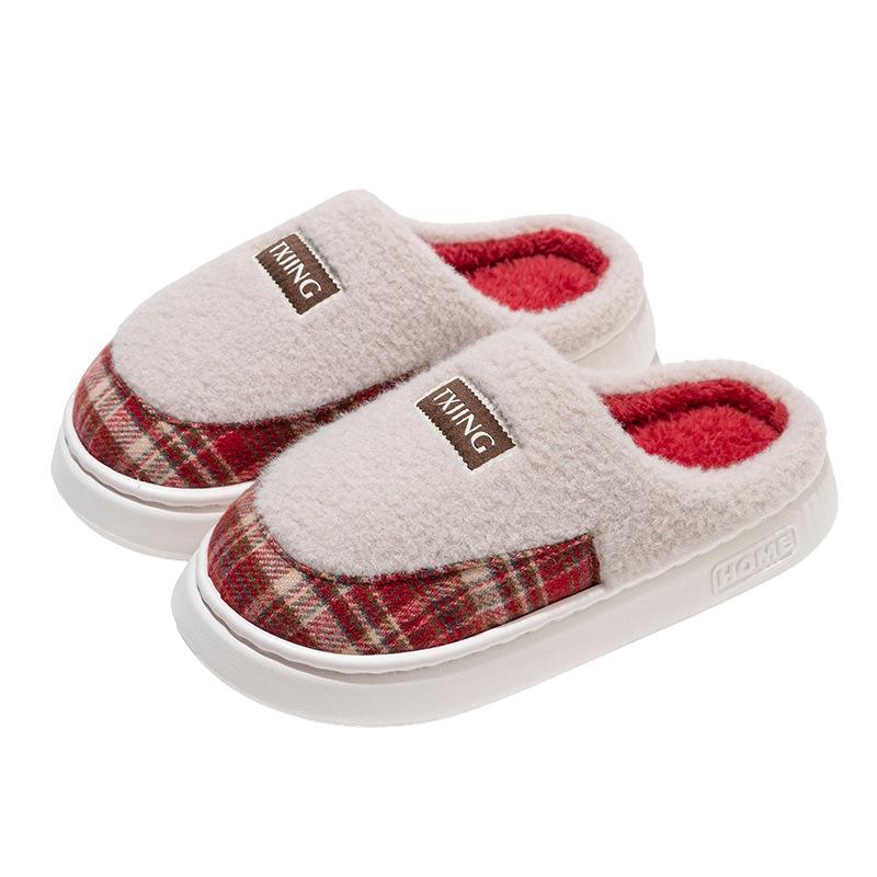 Warm Color Matching Shoes Autumn and Winter Indoor Living Room Dormitory Warm Thick-soled Velvet Couple Cotton Slippers