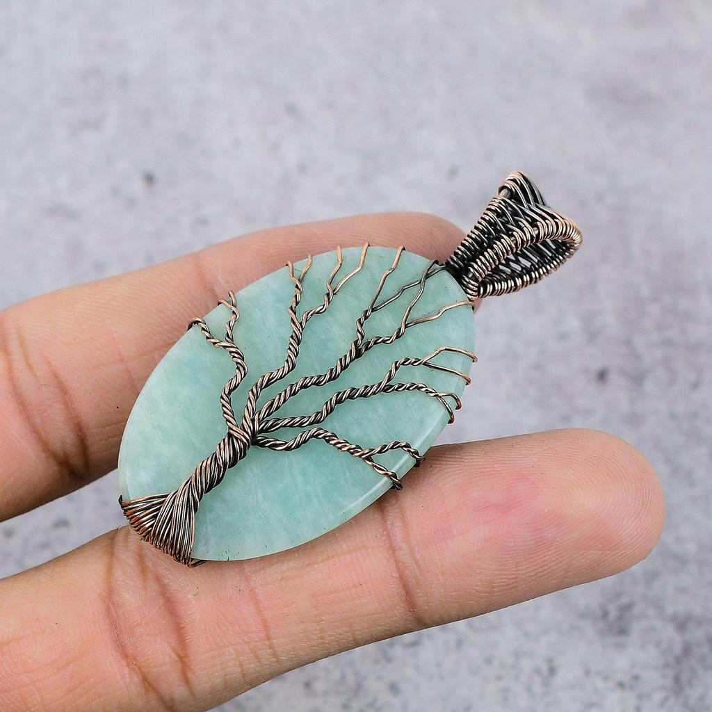 Tree Of Life Amazonite Pendant, 999 Copper Wire Wrapped Pendant Handmade Gemstone Jewelry, Gifts For Wife Brand New Pendant