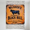Vintage Rusted Metal Sign Black Bull Whisky Pub Decor - WILISHER'S Black Bull Special Scotch Whisky Dundee Bar Sign for Man Cave