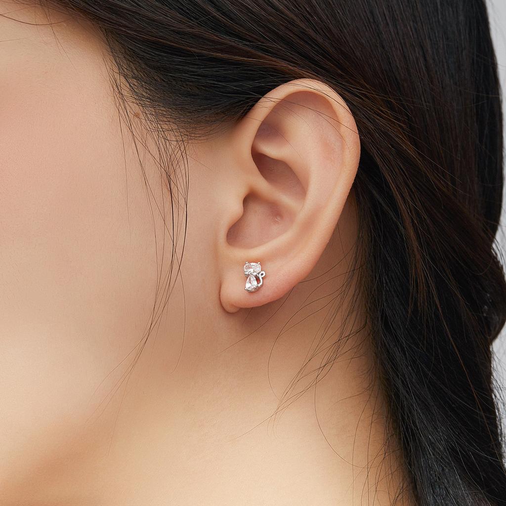 S925 Sterling Silver Cute Kitten Stud Earrings, Cross-Border Sterling Silver Zircon Stud Earrings.