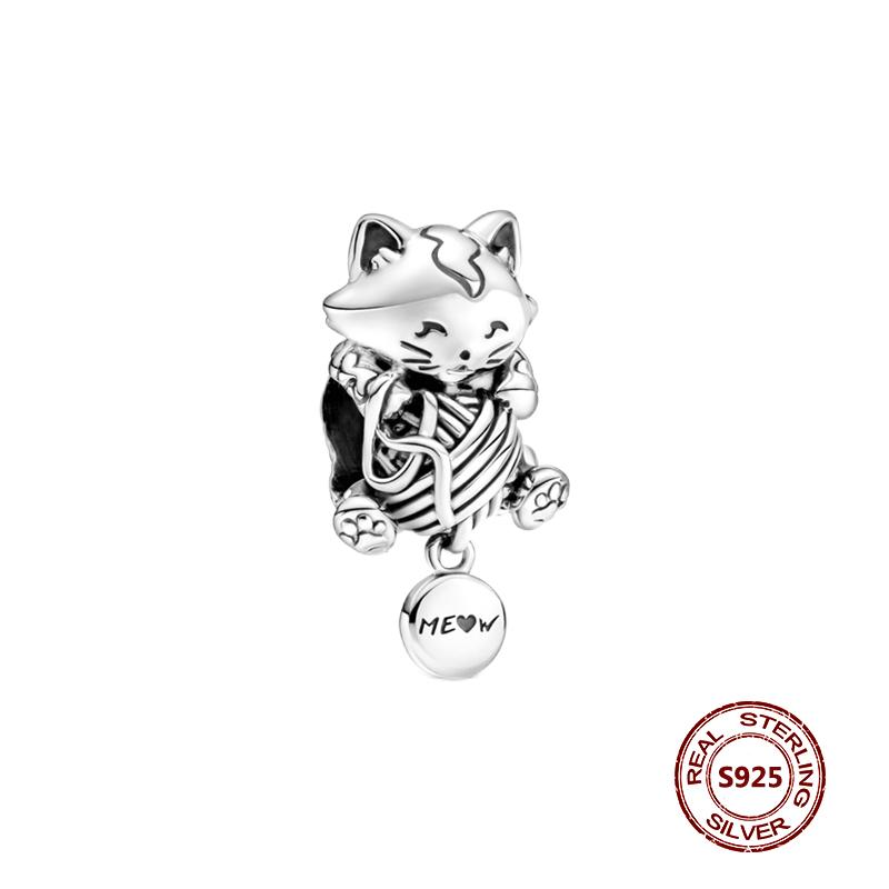 Cute Cat Dogs Charms Fit Fashion Original Bracelets Pet Paw 925 Silver Bulldog Schnauzer Akita Dog Beads DIY Jewelry Making