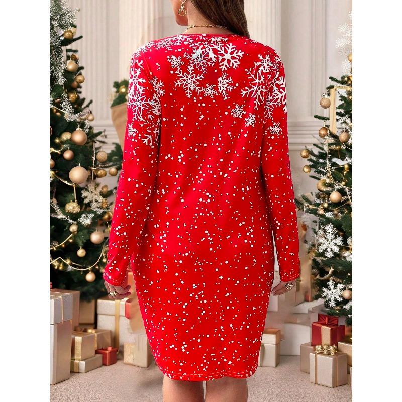 Feiertagsorientiertes Herbst- und Winter-Neuheits-Weihnachtselement-bedrucktes lässiges Pendel-Party-Übergrößen-Damenkleid