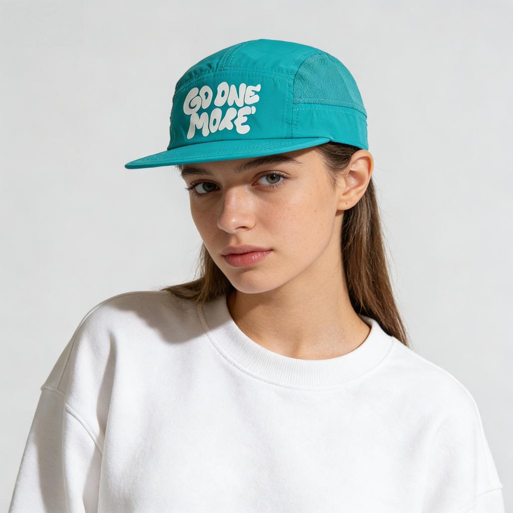 Unisex Slogan Print 5 Panel Camp Cap Mesh Panel Quick Dry Breathable Lightweight Adjustable Outdoor Running Casual Sun Hat