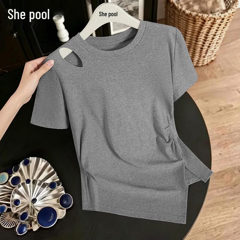 Women s Pleated Irregular Hem T-shirt M