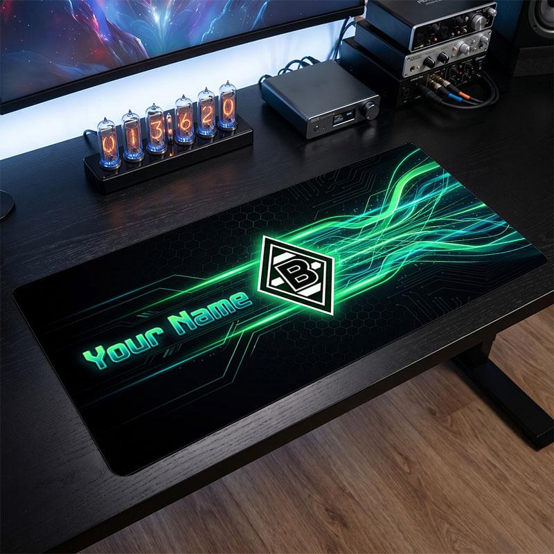 Borussia Mönchengladbach Individuelles Großes Mauspade, Personalisierter Namens-Textdruck, Fußball-Logo Rutschfeste Schreibtischmatte Gaming-Geschenk