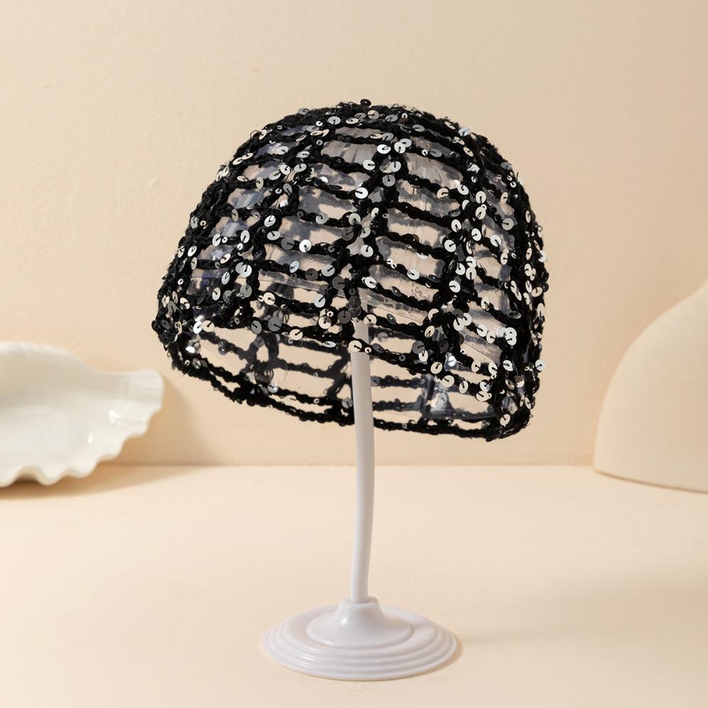 Dünne Häkel-Paillettenmütze Elegante Bohème-Mützen Lässige Strickmütze Bekleidungszubehör