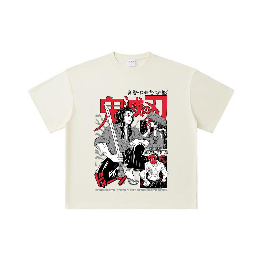 260 GSM Doppelgarn 32er Zählart 100% Baumwolle Demon Slayer V94 Haganezuka Druck Unisex Schweres Baumwoll-T-Shirt