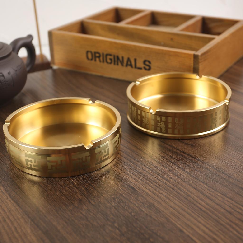 Chinese-style large Wuniu ashtray swastika pattern copper handicrafts recruit rice small copper cylinder paper pattern ashtray decorative ornament