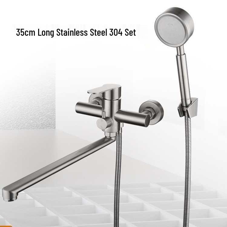 304 Stainless Steel Rotating Shower & Bathtub Faucet, Hot/Cold, Wall-Mounted, Concealed Installation.