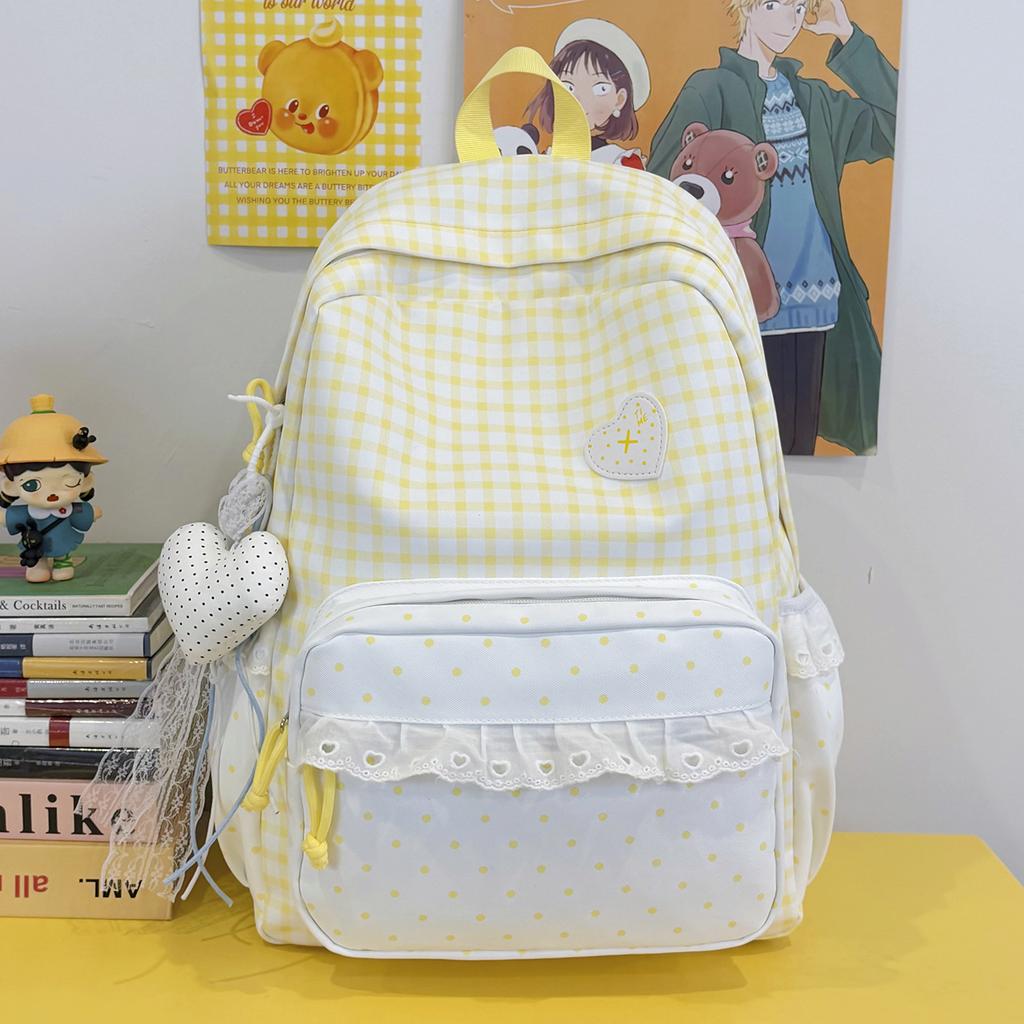 Schultasche hoher Wert Karomuster Spitze Rucksack Schülerinnen Schultasche niedlich Koreanische Version große Kapazität leichter Pendler Reise Rucksack