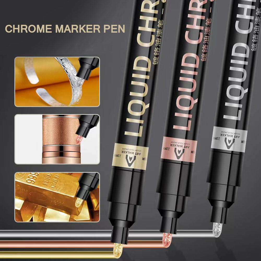 Chrome Mirror Marker Pen 0.7/1/2mm DIY Reflective Art Paint Pen Permanent Color Markers Gold Silver Bronze Marker Car Styling