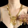 Trendy Alloy Gold Jewelry Collection With Hollow Coin Necklace And Earrings For Wear Casual