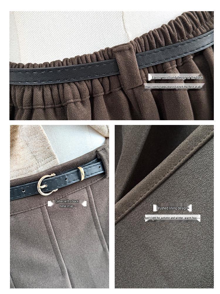 Premium Wool Plaid A-Line Half-Skirt, Pleated and Thickened for Autumn/Winter, Hip-Covering, Slimming, Mid-Length, Ideal for Pear-Shaped Figures.