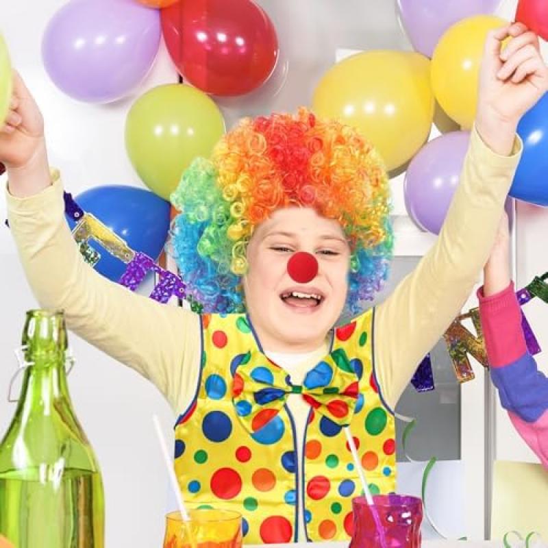 TIVUNORON Clown Costume Set, 5Pcs Clown Accessories Includes Rainbow Vest Wig Red Nose Bow Tie Gloves, Circus Carnival Cosplay Costume