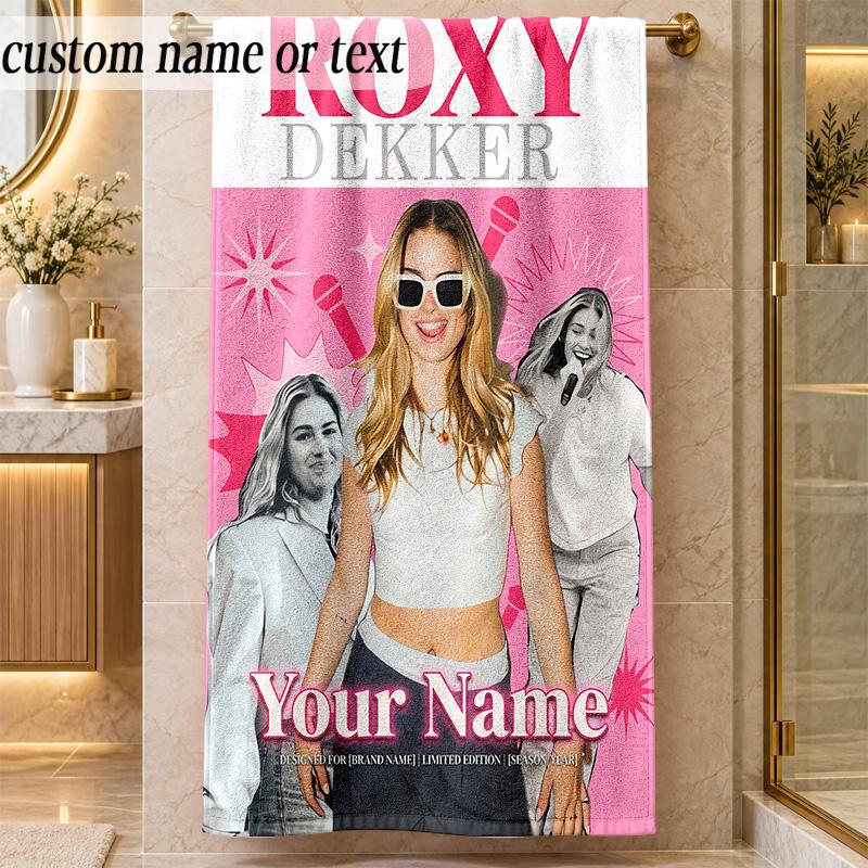 Beach TowelRoxy Dekker Custom Name Text Personalized Soft Towel for Beach Pool Indoor Home Decor Gift