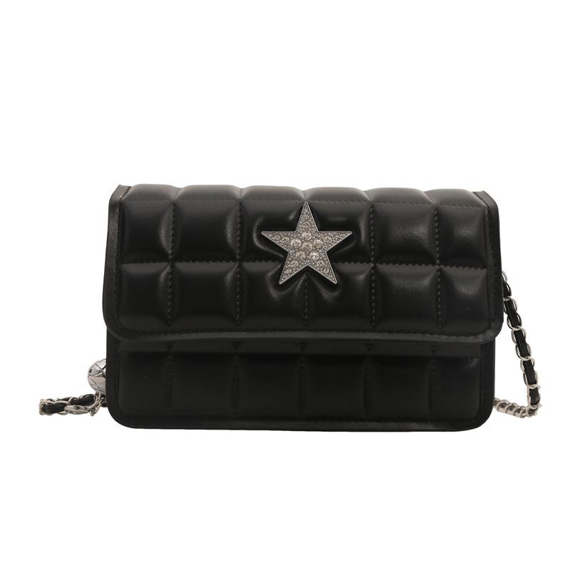 

Маленькая квадратная сумка Star bright diamond 2024, новая женская сумка с простой текстурой, квадратная сетчатая сумка-цепочка, однотонная сумка через плечо. чёрный