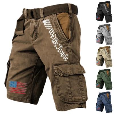 Pantalon de travail décontracté sport multi-poches pour homme Pantalon tendance pour homme imprimé drapeau et lettres
