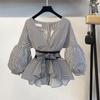 Spring and Autumn Women's Fashion Casual Short Three-quarter Sleeve Shirt Wide-leg Pants Two-piece Suit