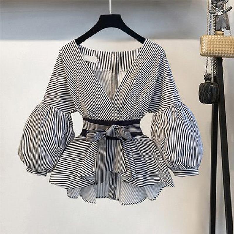 Spring and Autumn Women's Fashion Casual Short Three-quarter Sleeve Shirt Wide-leg Pants Two-piece Suit