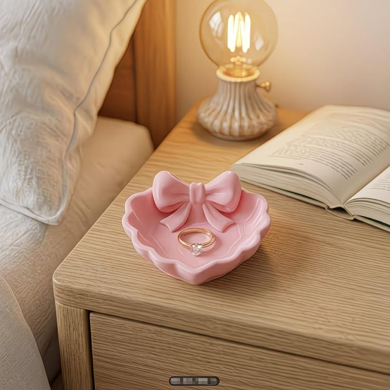 4 Colors 3D Printed Heart Shaped Jewelry Tray Bow Decoration Tray Jewelry Storage Container Ornament