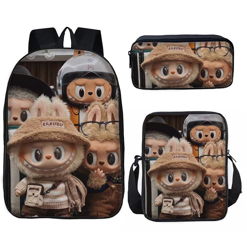 School Bag Pin Pattern Primary and Secondary School Students Meal Bag Pencil Bag Three-piece Set