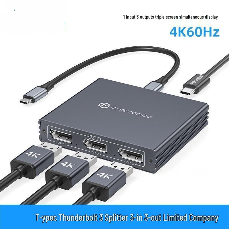 

USB-C to Triple DisplayPort 4K@60Hz Splitter 1 USB-C Input, 3 DP Output серый