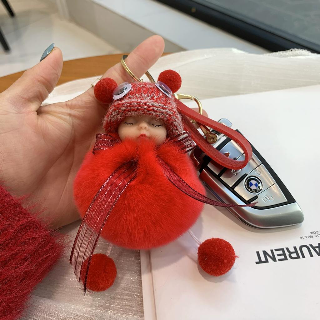 Sleep Doll Car Keychain Internet Celebrity Cute Plush Pendant Doll Key Chain Hairball Bag Pendant Lady