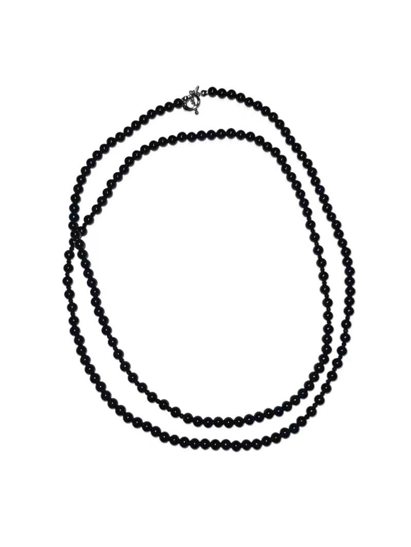 

Высококлассное двухслойное ожерелье из бусин черного агата для осени/зимы