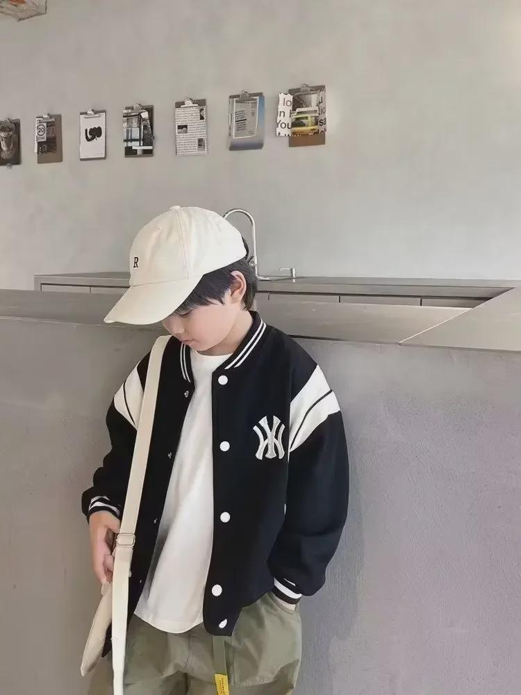 Boys' Fashionable Baseball Jackets - 2023 Spring & Autumn Styles with Velvet Lining for Middle and Large Kids