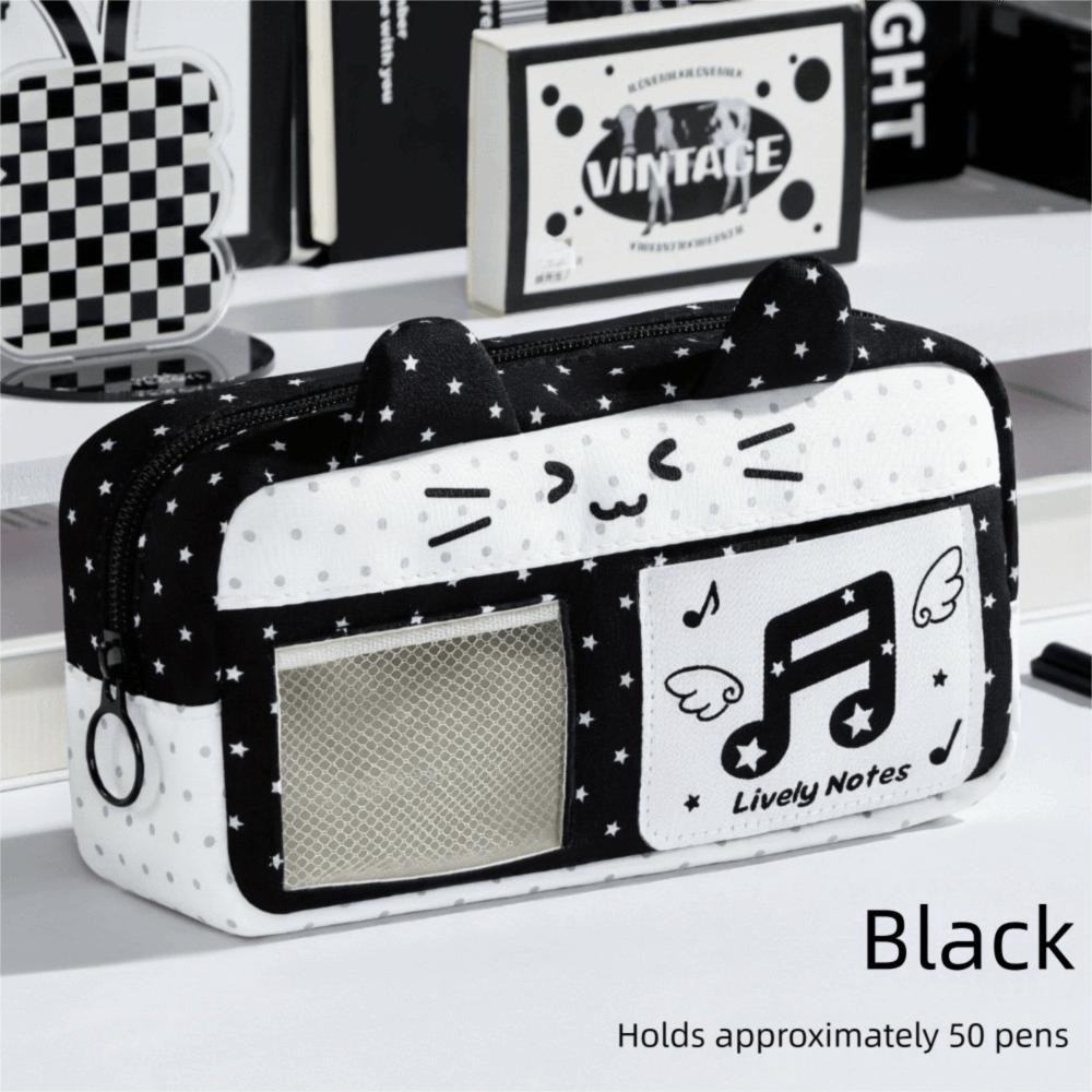 Clear Window 3D Cat Ear Pencil Case Music Note Star Music Pencil Bag Daily Study